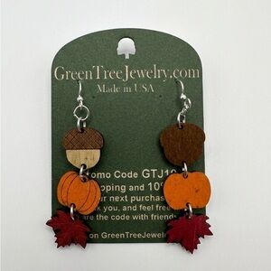 Autumn Charm Earrings with Acorn and Leaf